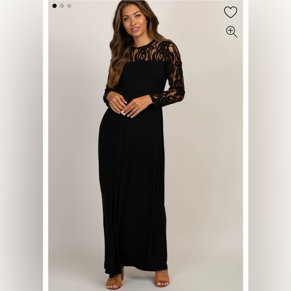 Black Lace Sleeve PinkBlush Maternity Maxi Dress